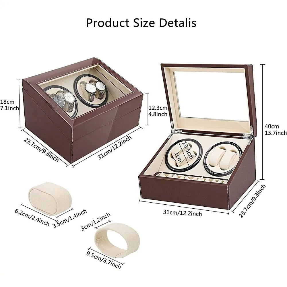 StitchesandTweed Automatic Watch Winder, 4 6 Watches Storage Display Box - Brown