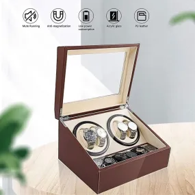 StitchesandTweed Automatic Watch Winder, 4 6 Watches Storage Display Box - Brown