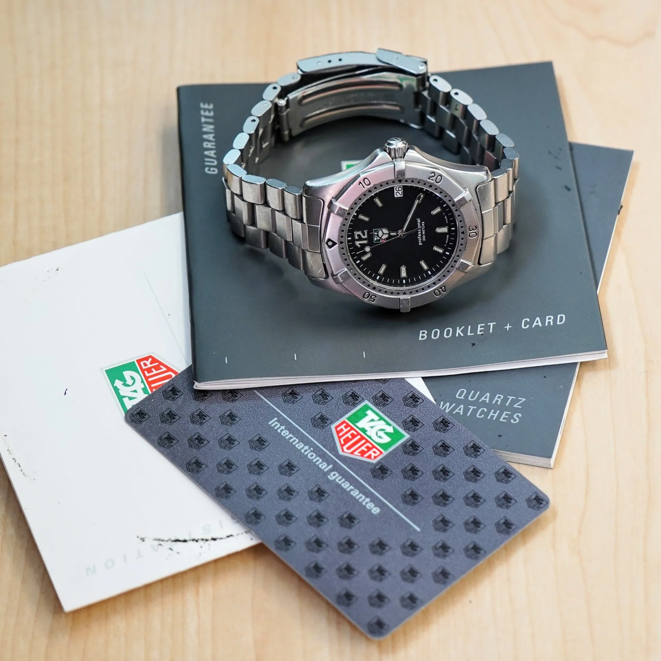 TAG HEUER 2000 Watch WK1110 Black Dial ALL S.S. Quartz Wristwatch - ALL ORIGINAL Box & Papers!