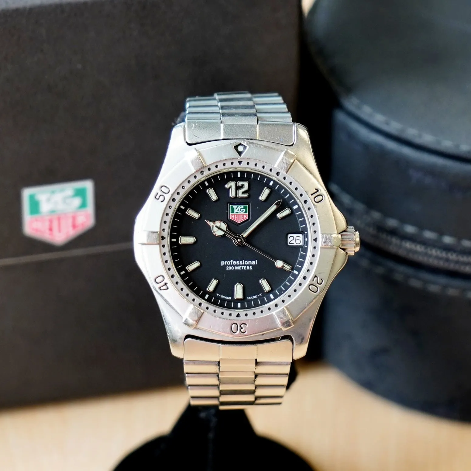 TAG HEUER 2000 Watch WK1110 Black Dial ALL S.S. Quartz Wristwatch - ALL ORIGINAL Box & Papers!
