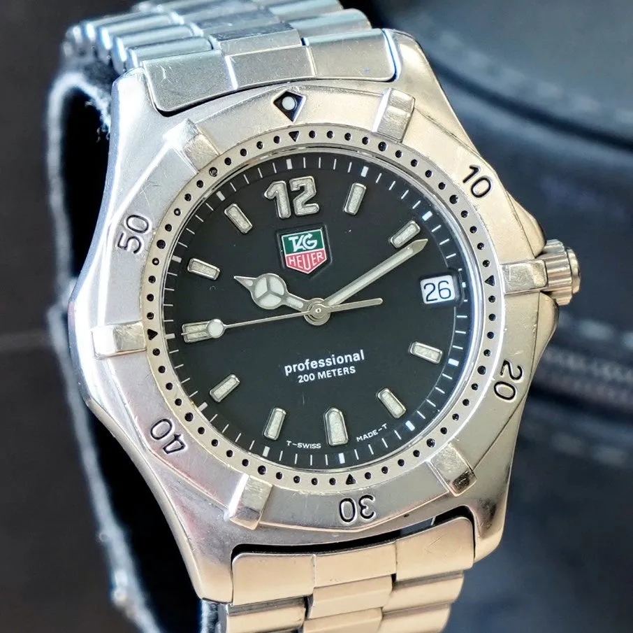 TAG HEUER 2000 Watch WK1110 Black Dial ALL S.S. Quartz Wristwatch - ALL ORIGINAL Box & Papers!