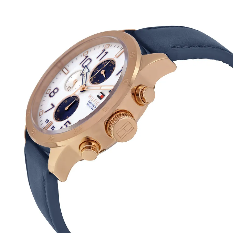 Tommy Hilfiger Multi-Function White Dial Blue Leather Strap Men's Watch 1791139