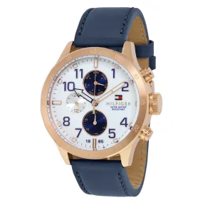 Tommy Hilfiger Multi-Function White Dial Blue Leather Strap Men's Watch 1791139