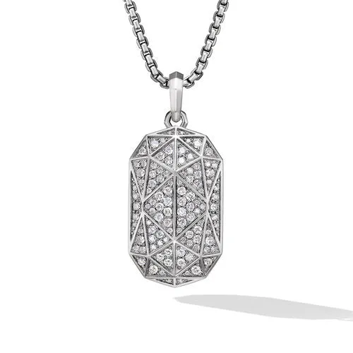 Torqued Faceted Amulet in Sterling Silver with Pavé Diamonds