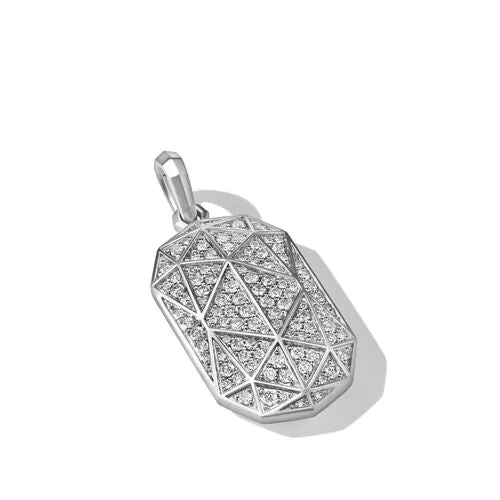 Torqued Faceted Amulet in Sterling Silver with Pavé Diamonds