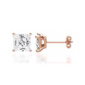 TRINITY - Princess Lab Diamond 18k Rose Gold Stud Earrings