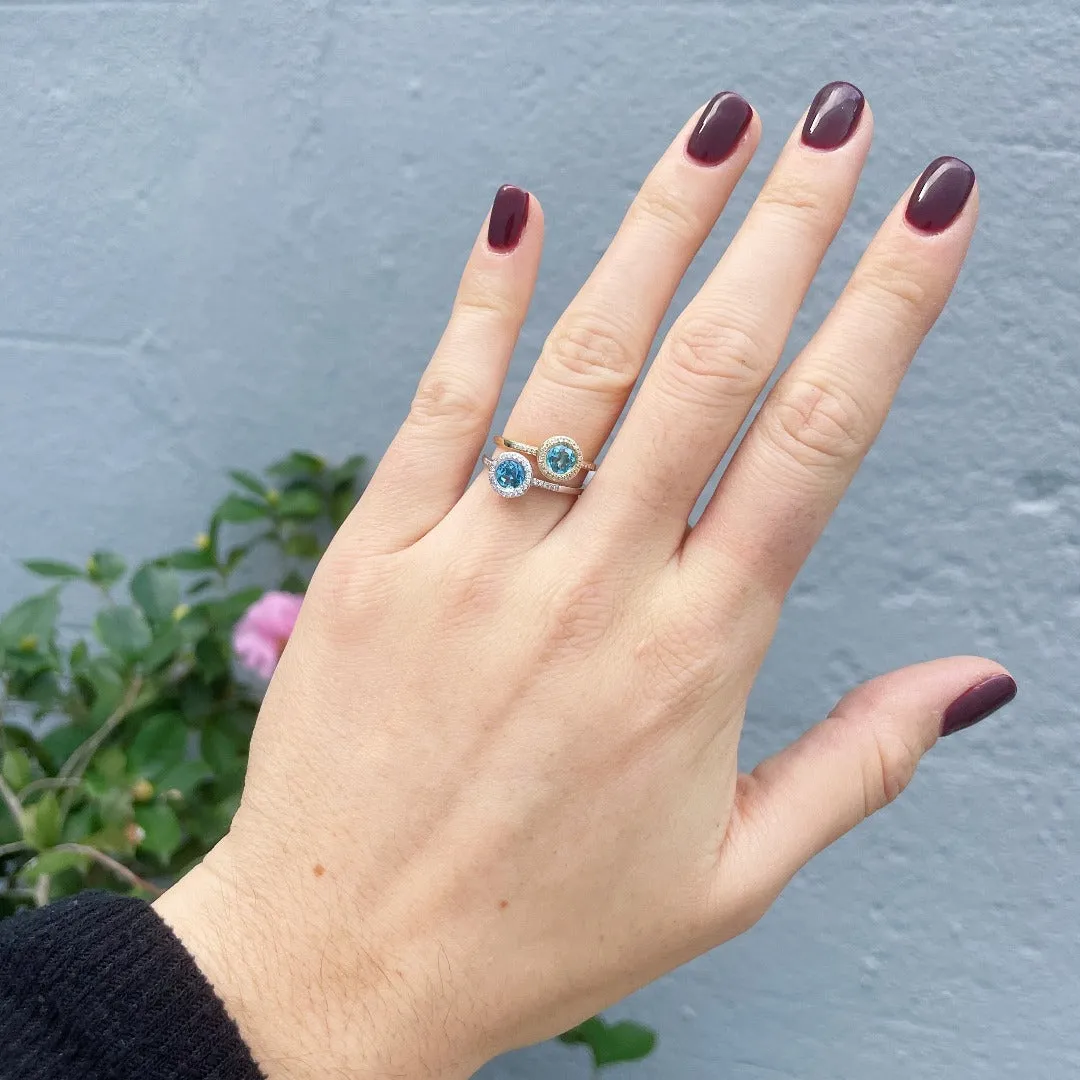 Turquoise & Diamond Halo 14K Yellow Gold Ring