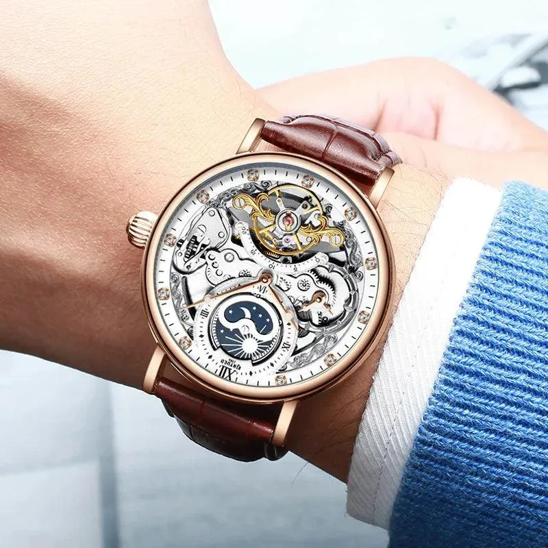 Uhren Herren Roségold Skelett Tourbillon Automatik Mechanische