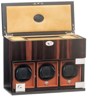 UNDERWOOD (LONDON) - Classic Macassar 3-Unit Watch Winder w Jewelry Storage | UN7824