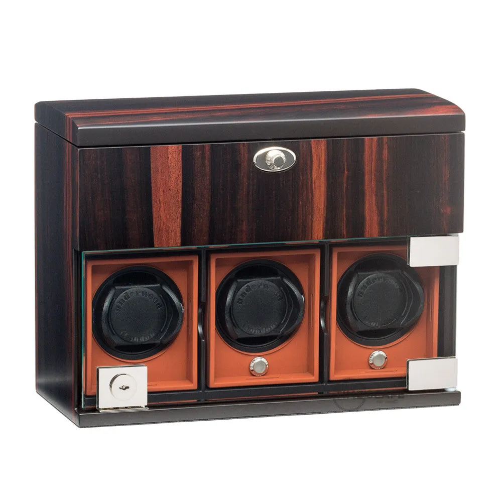 UNDERWOOD (LONDON) - Classic Macassar 3-Unit Watch Winder w Jewelry Storage | UN7824