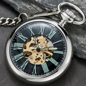 Unisex Antique Smooth Skeleton Transparent Mechanical Pocket Watch