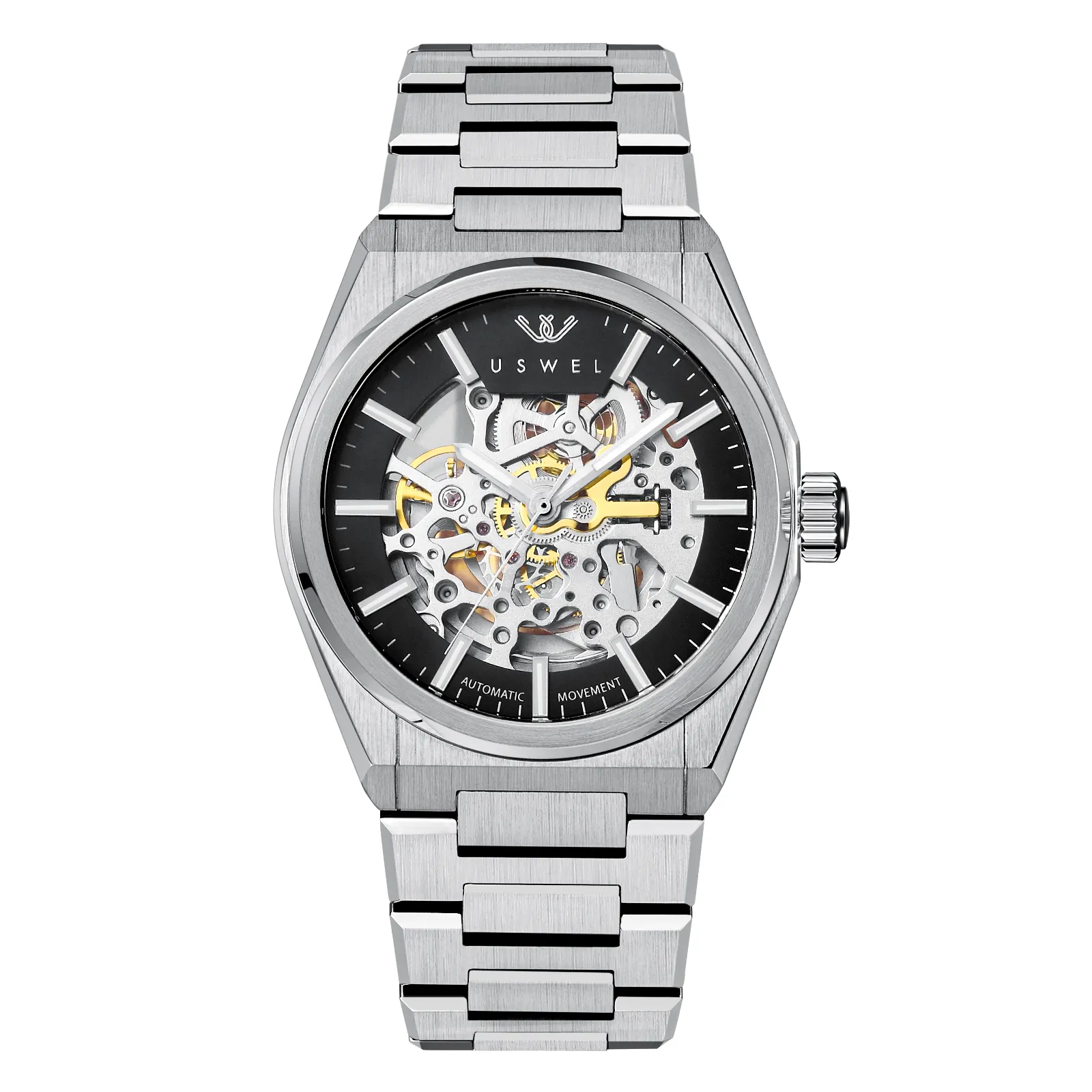 USWEL All Steel Skeleton Automatic Watch for Men 42mm Case and Saphhire Glass 2 Years Warranty （Four colors）