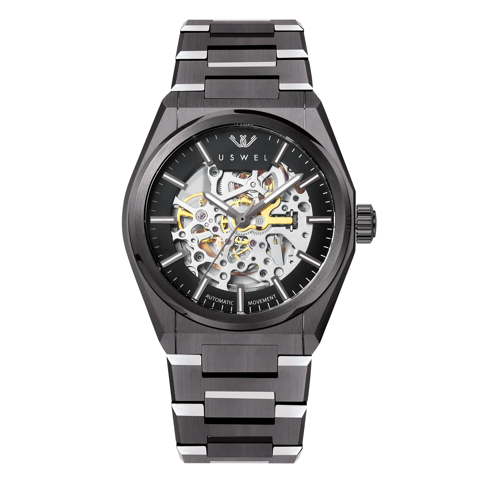USWEL All Steel Skeleton Automatic Watch for Men 42mm Case and Saphhire Glass 2 Years Warranty （Four colors）