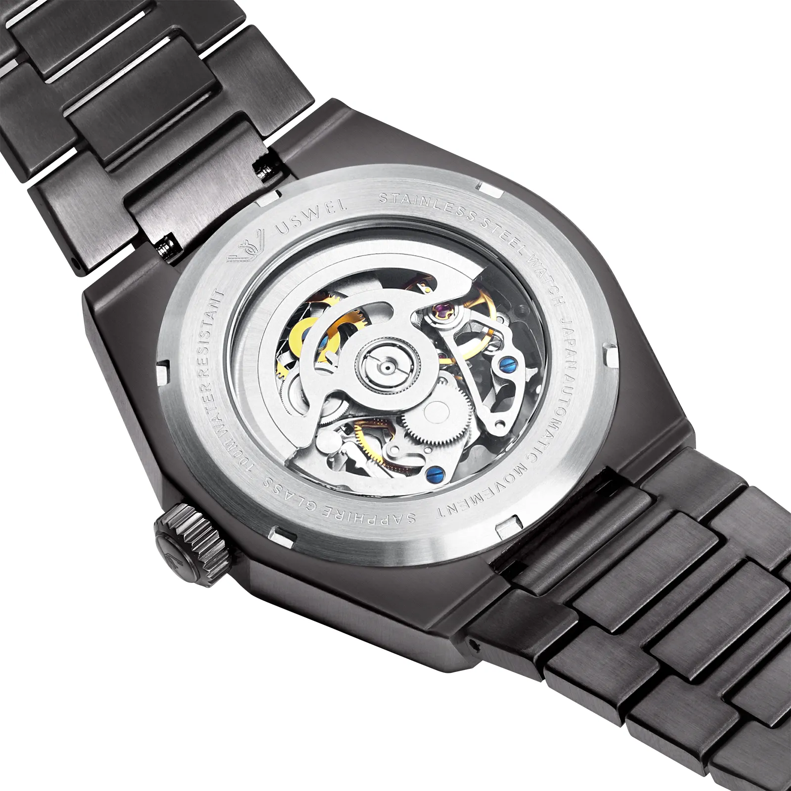 USWEL All Steel Skeleton Automatic Watch for Men 42mm Case and Saphhire Glass 2 Years Warranty （Four colors）