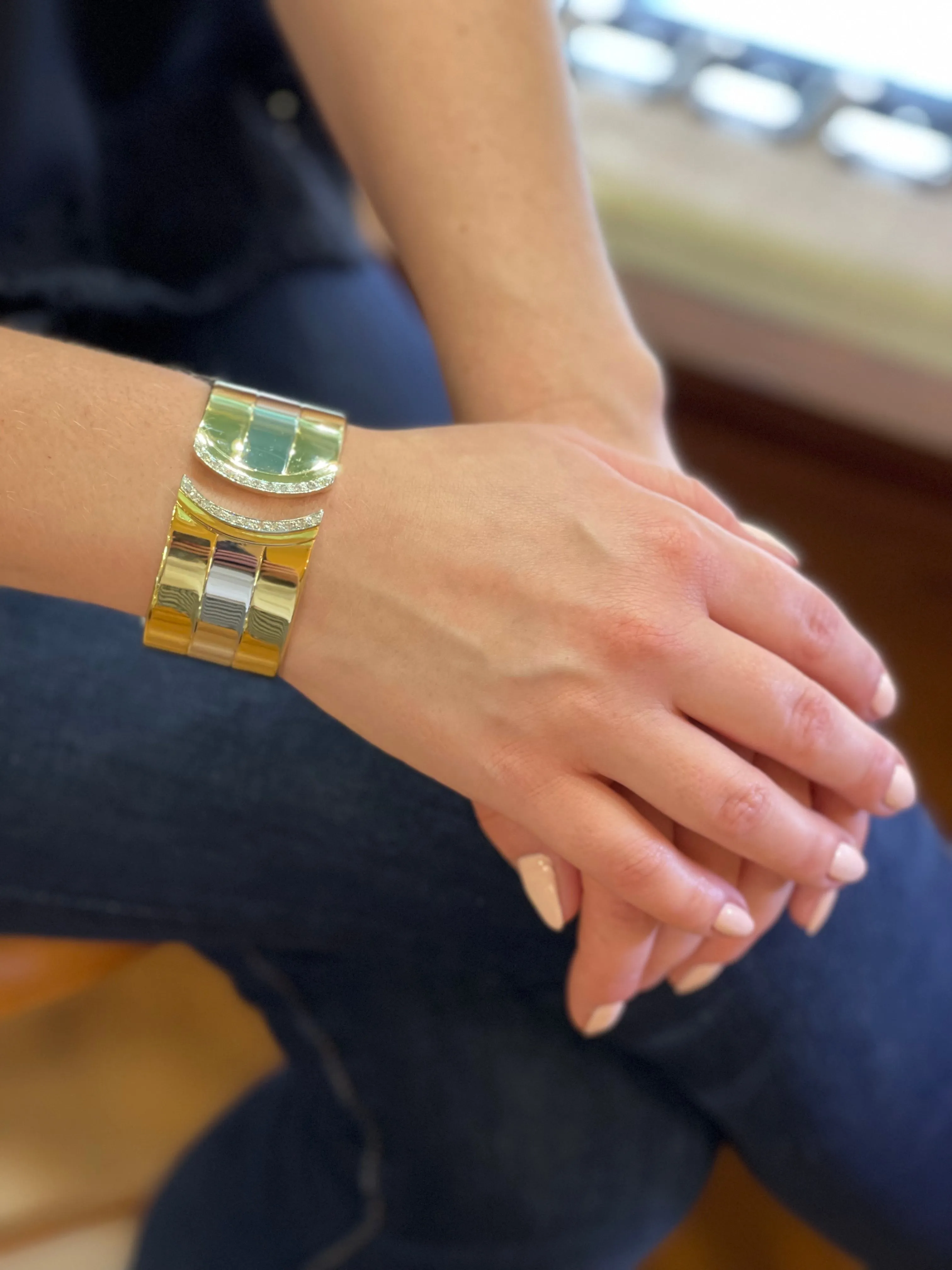 Vintage Diamond 2-Toned Hinged Cuff Bracelet