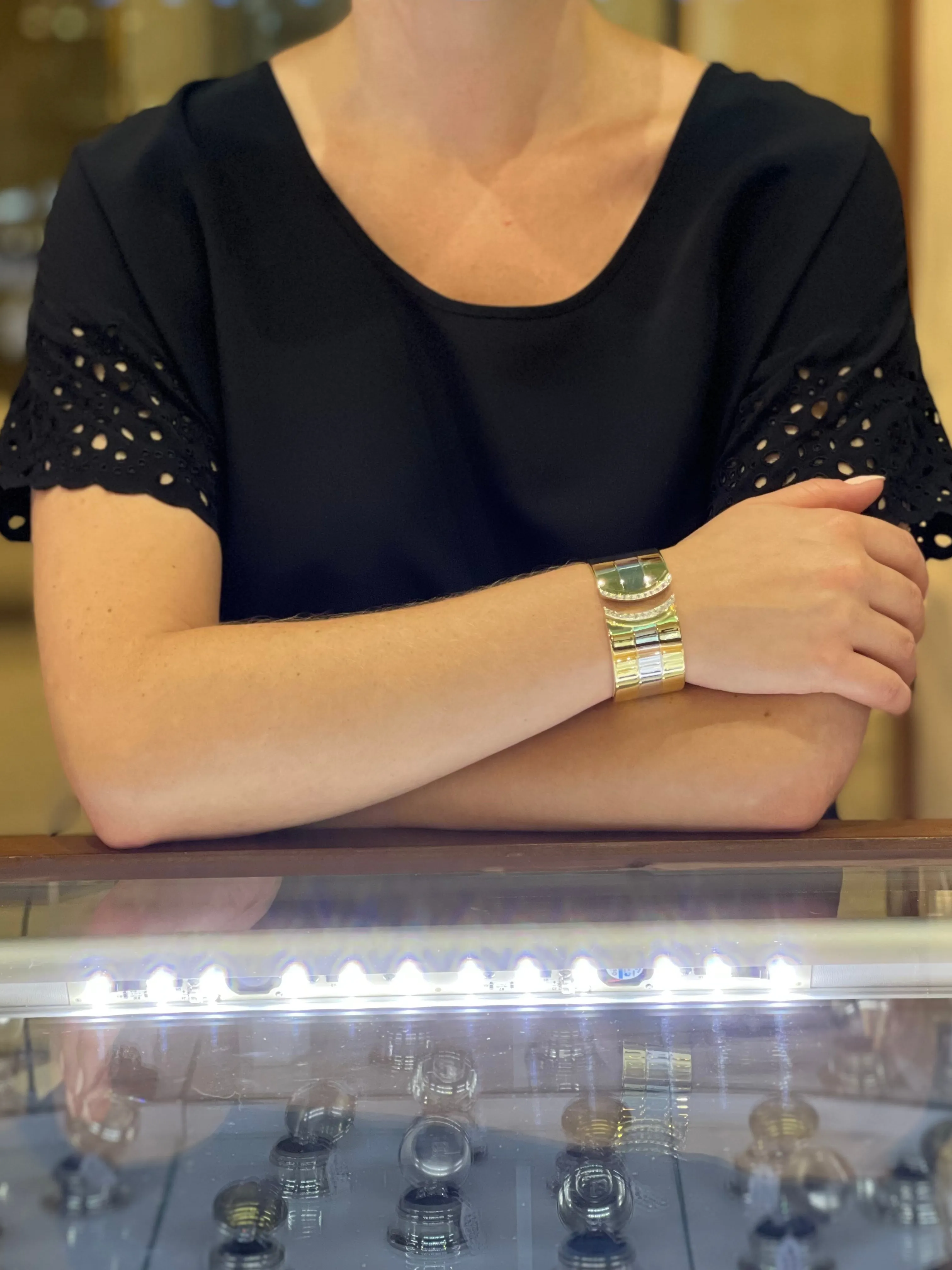 Vintage Diamond 2-Toned Hinged Cuff Bracelet