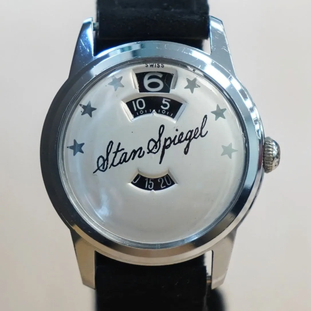 Vintage LOUVIC Direct Read Watch Jump Hour "Stan Spiegel" Swiss Made Wristwatch