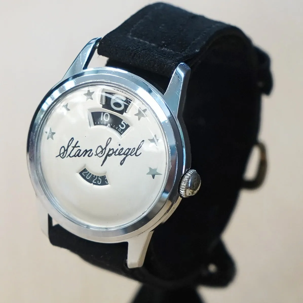 Vintage LOUVIC Direct Read Watch Jump Hour "Stan Spiegel" Swiss Made Wristwatch