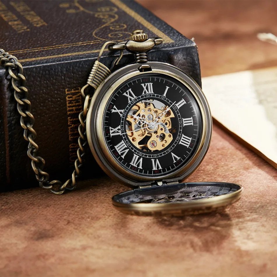 Vintage Unisex Lucky Birds Hollow Pendant Necklace Chain Pocket Watch