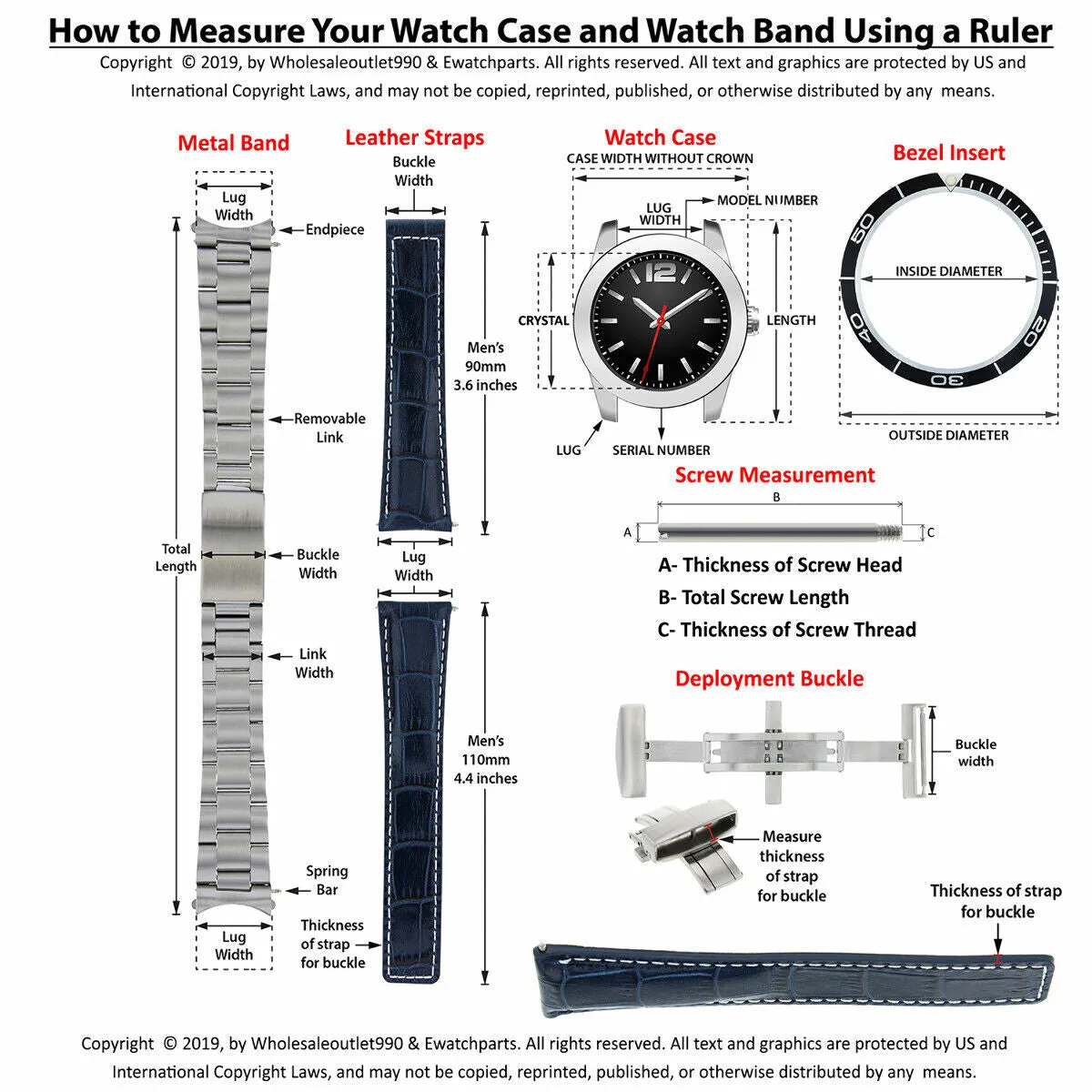 WATCH STRAP BAND & LUG MEASURING RULER GAUGE FOR 6MM TO 30MM TOOL FOR BREITLING