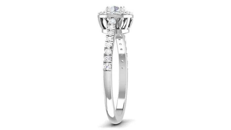 White Gold Adjustable Silver Diamond Round Halo Pavé Band Ring For Woman