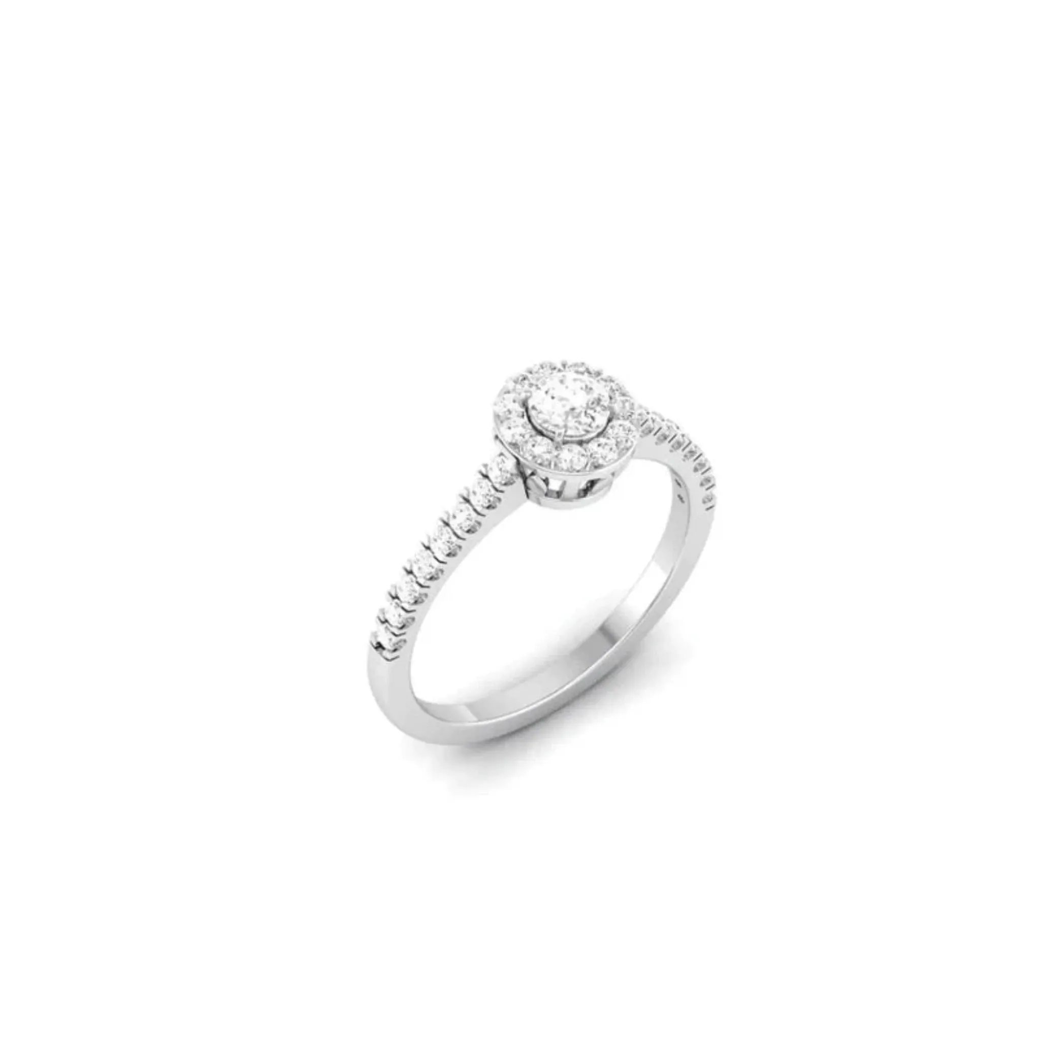 White Gold Adjustable Silver Diamond Round Halo Pavé Band Ring For Woman