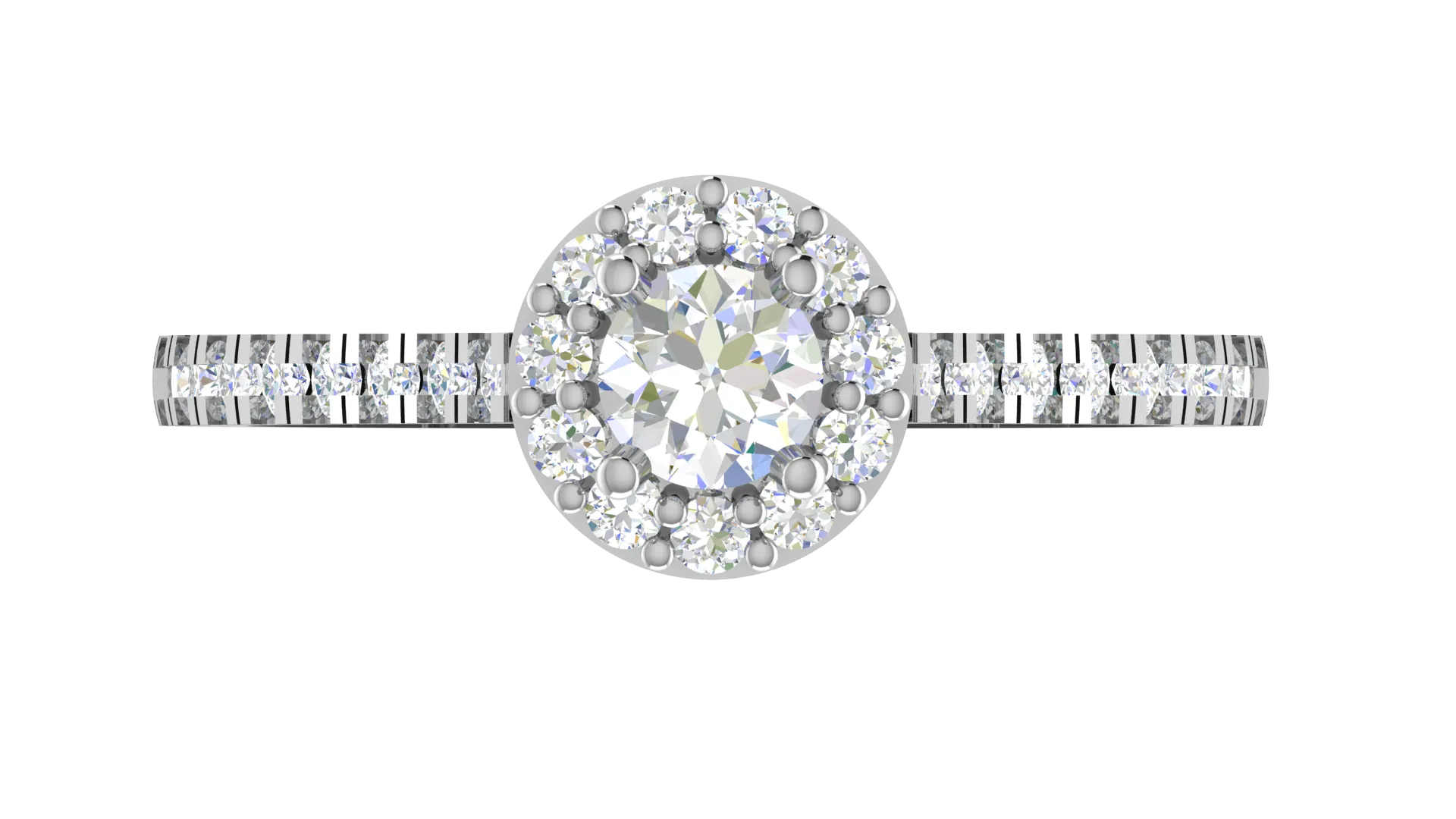 White Gold Adjustable Silver Diamond Round Halo Pavé Band Ring For Woman