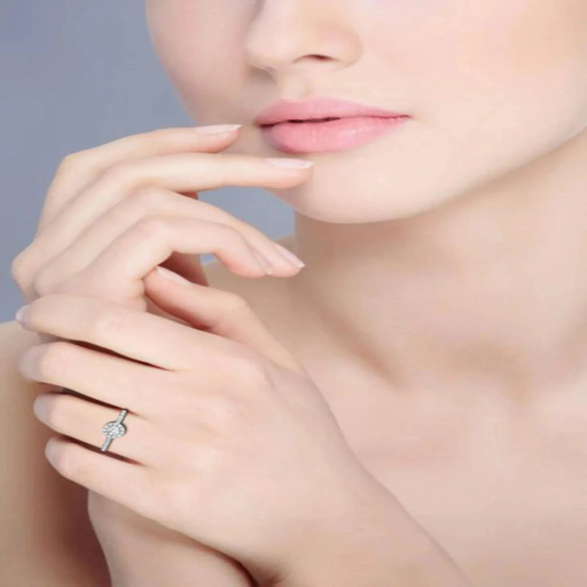 White Gold Adjustable Silver Diamond Round Halo Pavé Band Ring For Woman