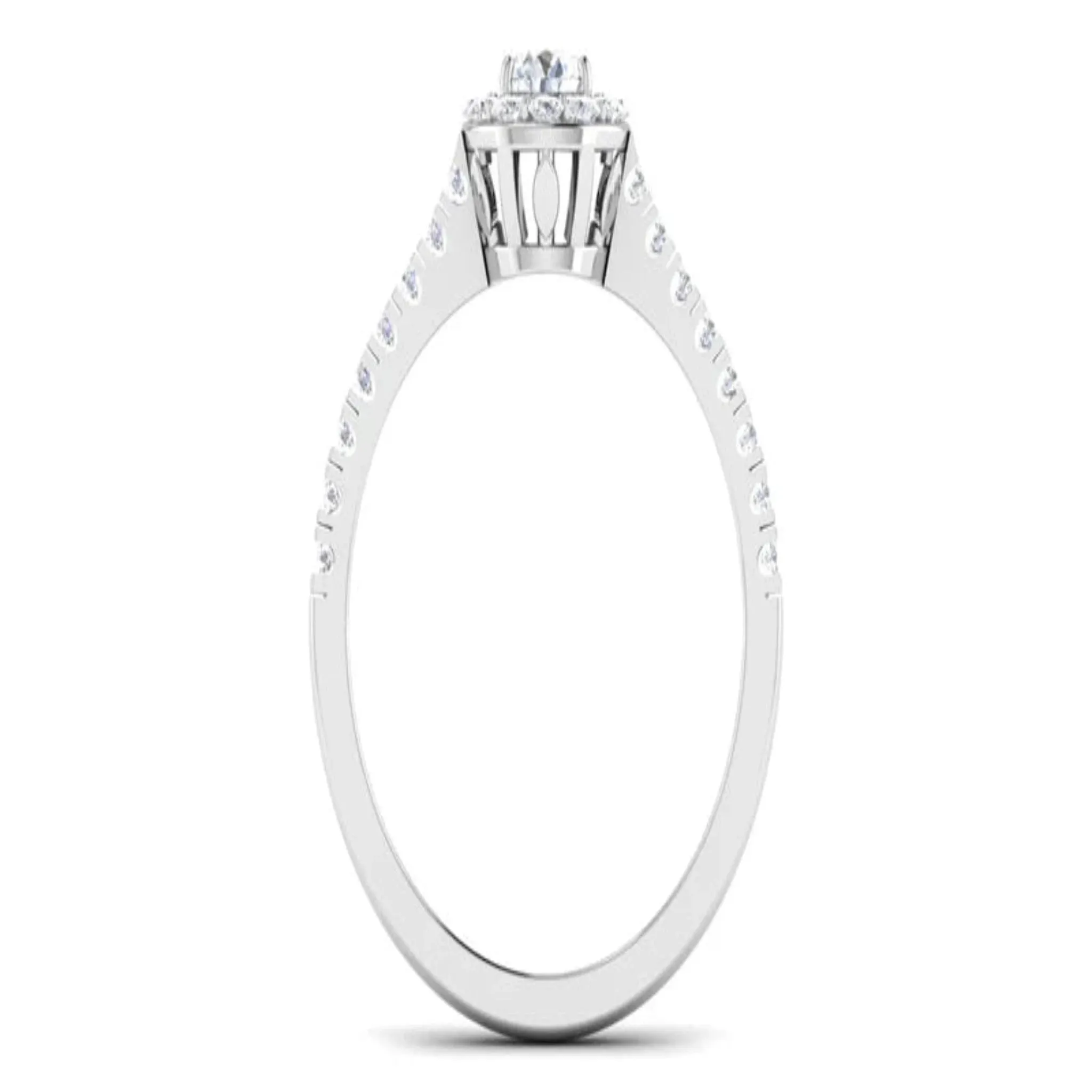 White Gold Adjustable Silver Diamond Round Halo Pavé Band Ring For Woman