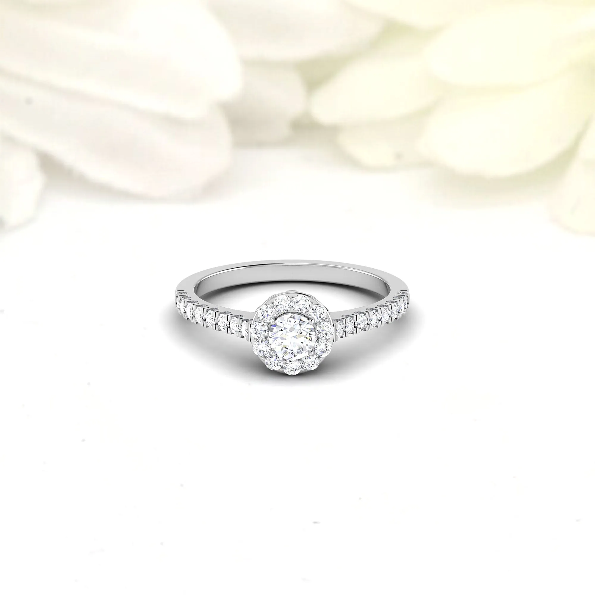 White Gold Adjustable Silver Diamond Round Halo Pavé Band Ring For Woman