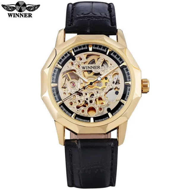 WINNER brand watches men mechanical skeleton wrist watches fashion casual automatic wind watch gold steel band relogio masculino