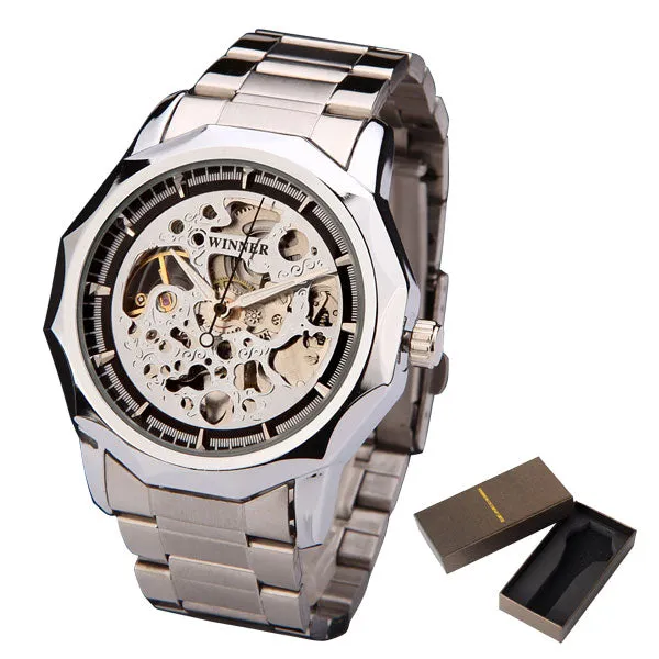 WINNER brand watches men mechanical skeleton wrist watches fashion casual automatic wind watch gold steel band relogio masculino