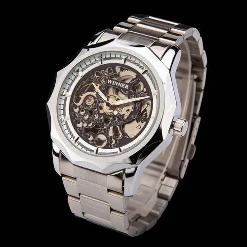 WINNER brand watches men mechanical skeleton wrist watches fashion casual automatic wind watch gold steel band relogio masculino