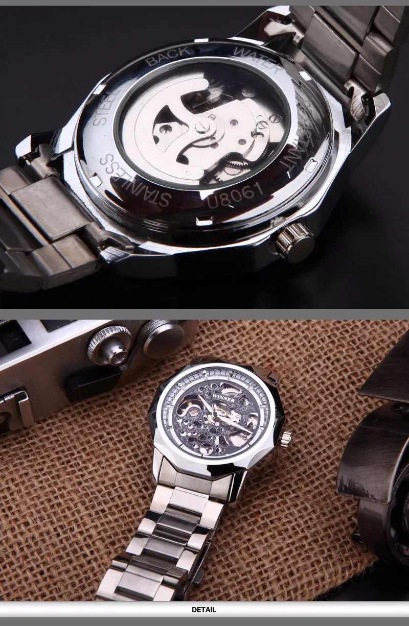 WINNER brand watches men mechanical skeleton wrist watches fashion casual automatic wind watch gold steel band relogio masculino