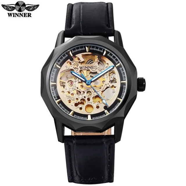 WINNER brand watches men mechanical skeleton wrist watches fashion casual automatic wind watch gold steel band relogio masculino