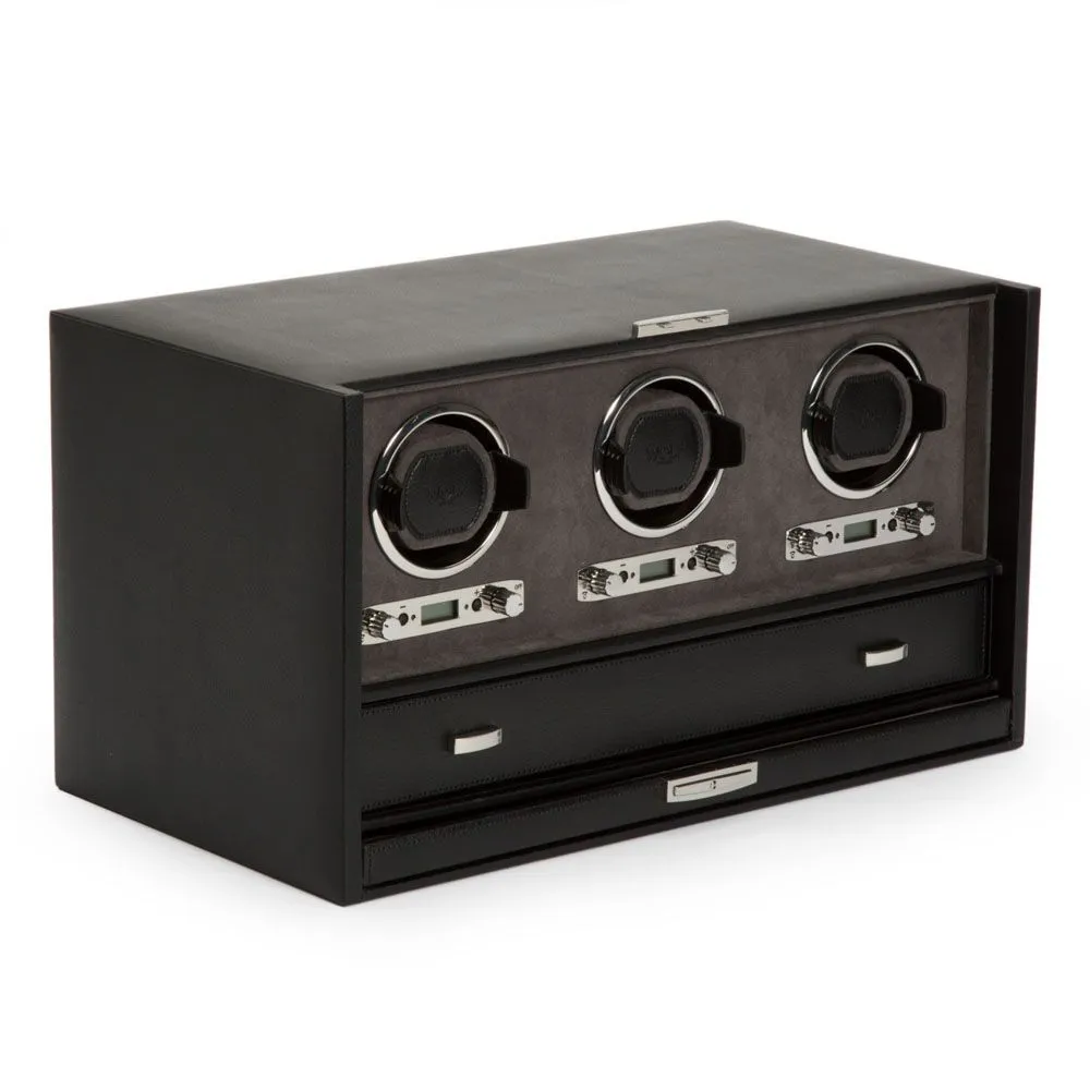 Wolf Blake Black Triple Watch Winder with Storage