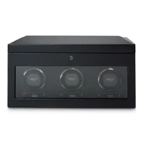 Wolf British Racing Triple Watch Winder with Storage Black