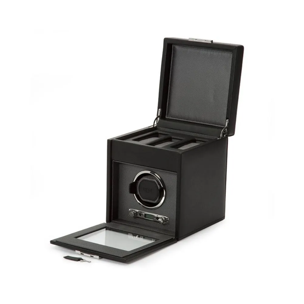Wolf Designs Viceroy Single Watch Winder with Storage - Black