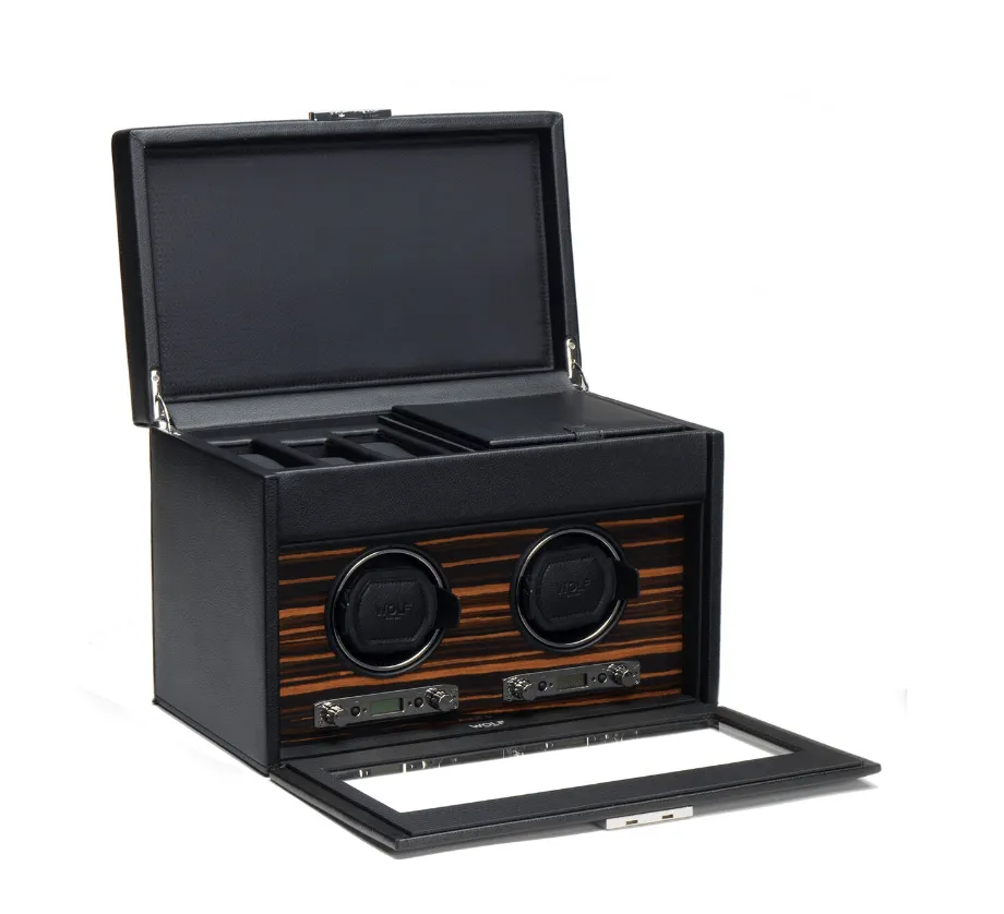 WOLF Roadster Black 2 Piece Watch Winder with Storage