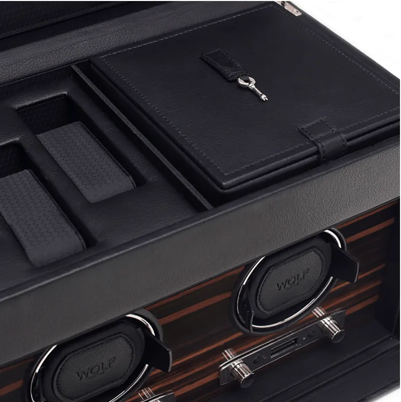 WOLF Roadster Black 2 Piece Watch Winder with Storage