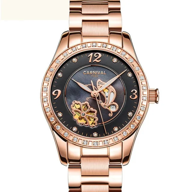 Women's Casual Luminous Automatic Skeleton Mechanical Wrist Watch
