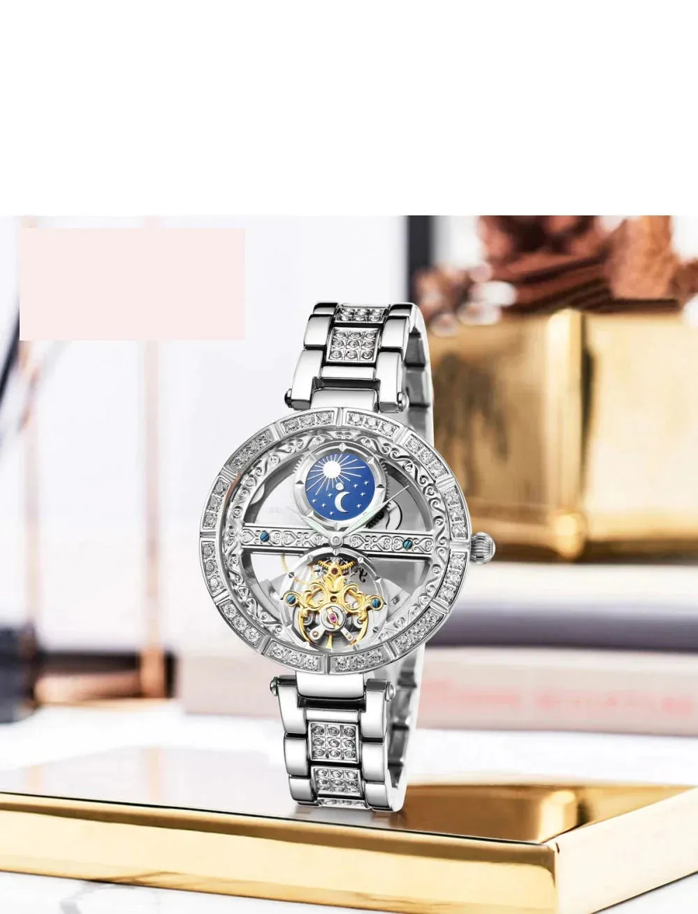 Women's Genuine Leather Hollowed Out Skeleton Luminous Wristwatch