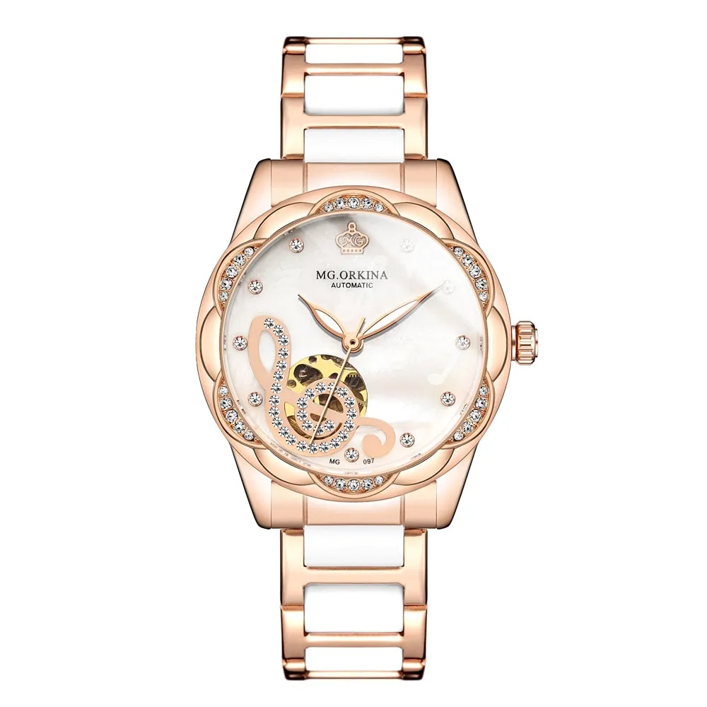 Women's Mechanical Diamond Automatic Skeleton Ceramic Strap Wristwatches