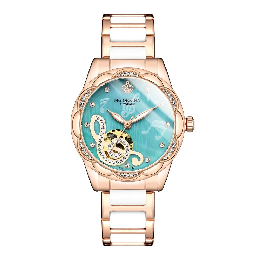Women's Mechanical Diamond Automatic Skeleton Ceramic Strap Wristwatches