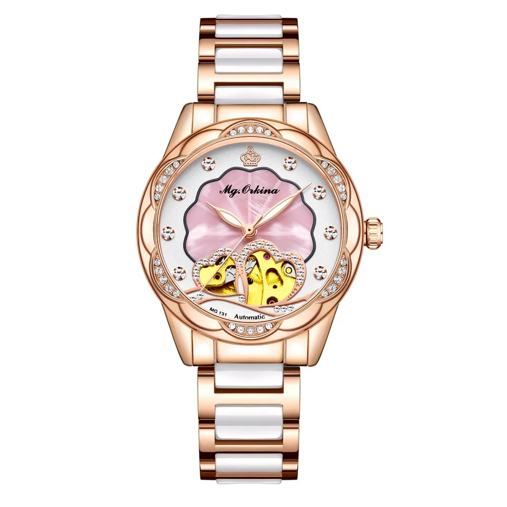 Women's Mechanical Diamond Automatic Skeleton Ceramic Strap Wristwatches