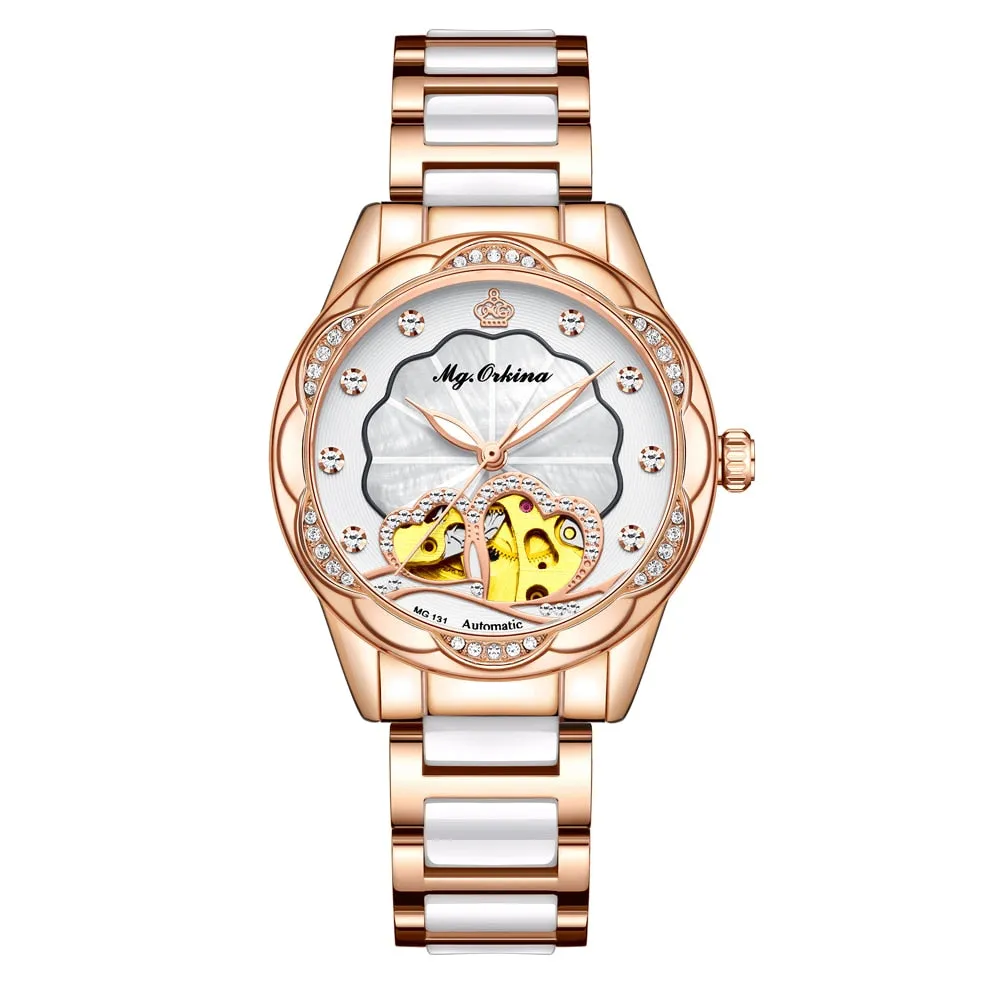 Women's Mechanical Diamond Automatic Skeleton Ceramic Strap Wristwatches