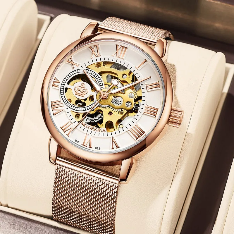 Women's Mechanical Diamond Automatic Skeleton Ceramic Strap Wristwatches