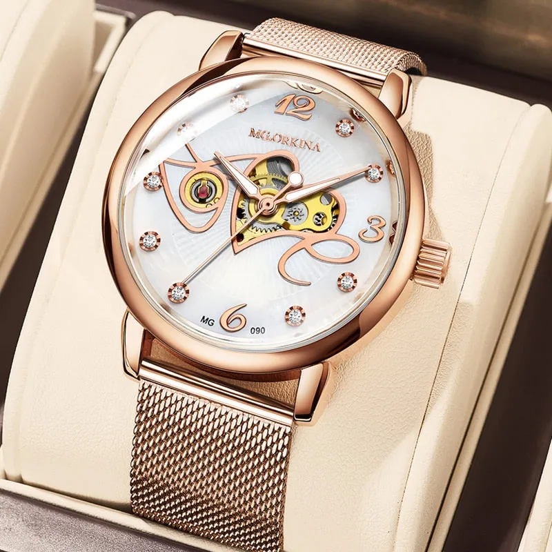 Women's Mechanical Diamond Automatic Skeleton Ceramic Strap Wristwatches