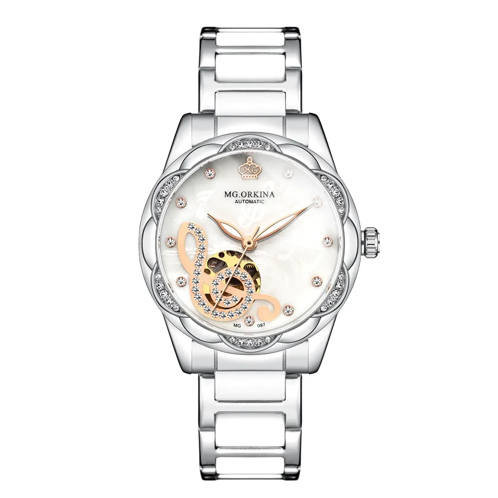 Women's Mechanical Diamond Automatic Skeleton Ceramic Strap Wristwatches