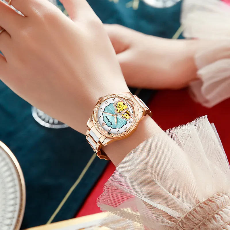 Women's Mechanical Diamond Automatic Skeleton Ceramic Strap Wristwatches